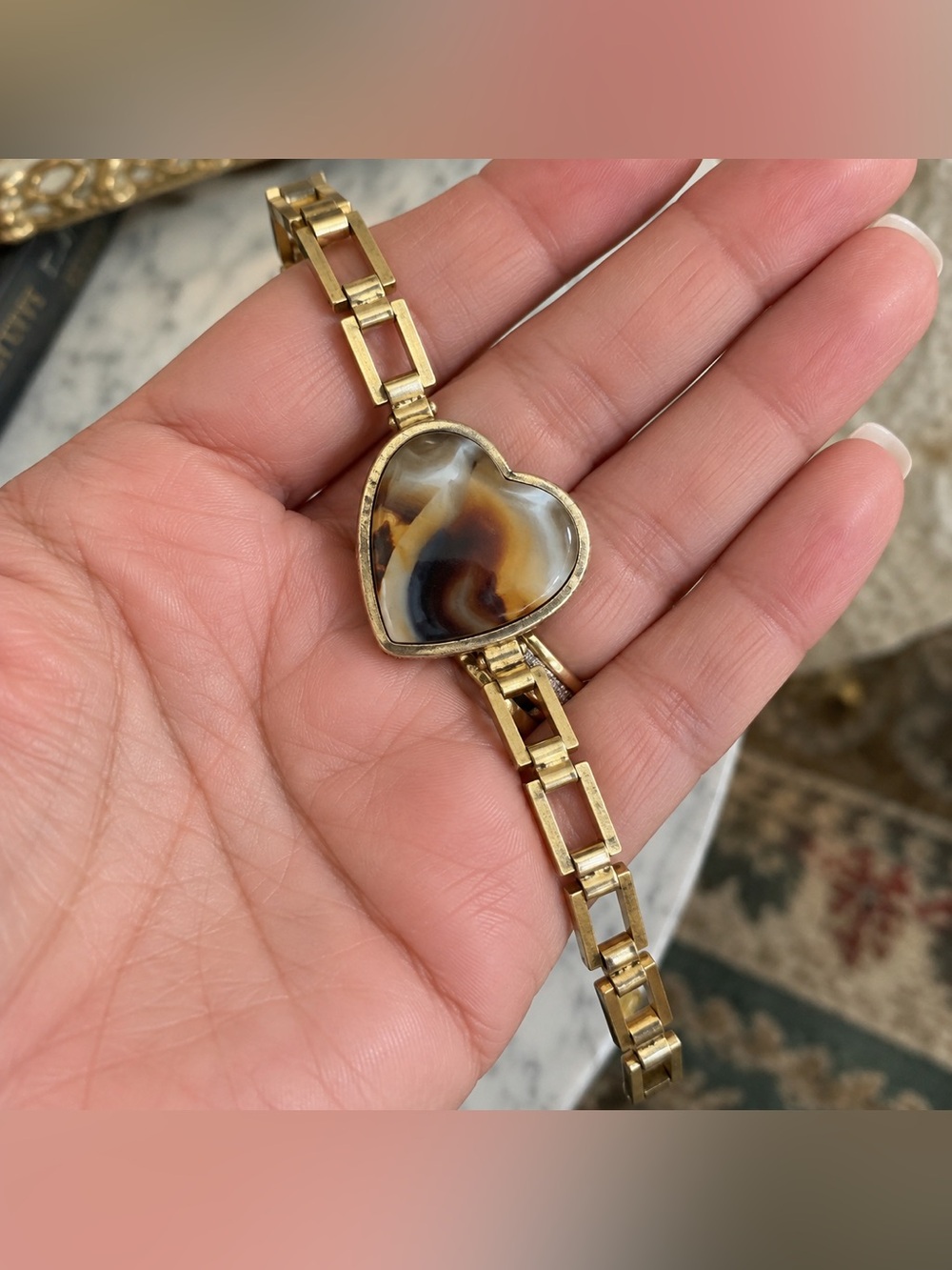 Sterling S.A. Heart Stone Open Link Statement Bracelet